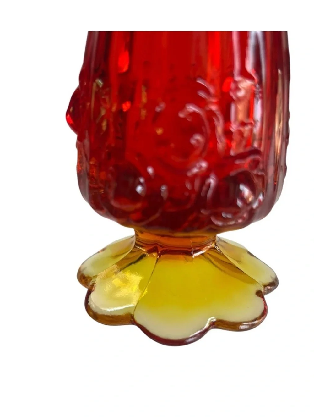 Vintage Mid Century Amberina Swung Glass Vase MCM Orange Floral